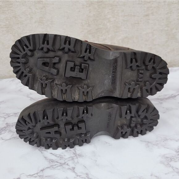 American Eagle Vintage Brown Leather  Boots with Deep Red Laces Chunky Lug Soles - Picture 6 of 12